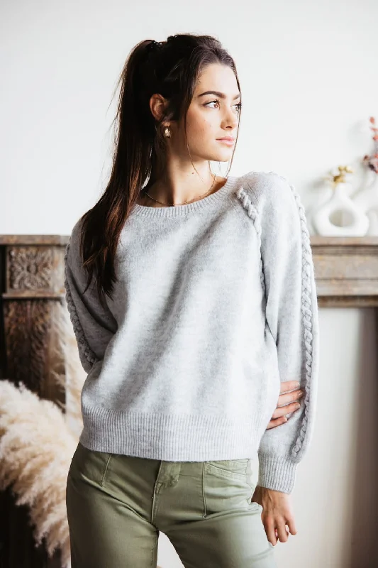 Long Sleeve Braided Detail Sweater for Women in Grey | MAS2648-GREYHiking Knit Tops