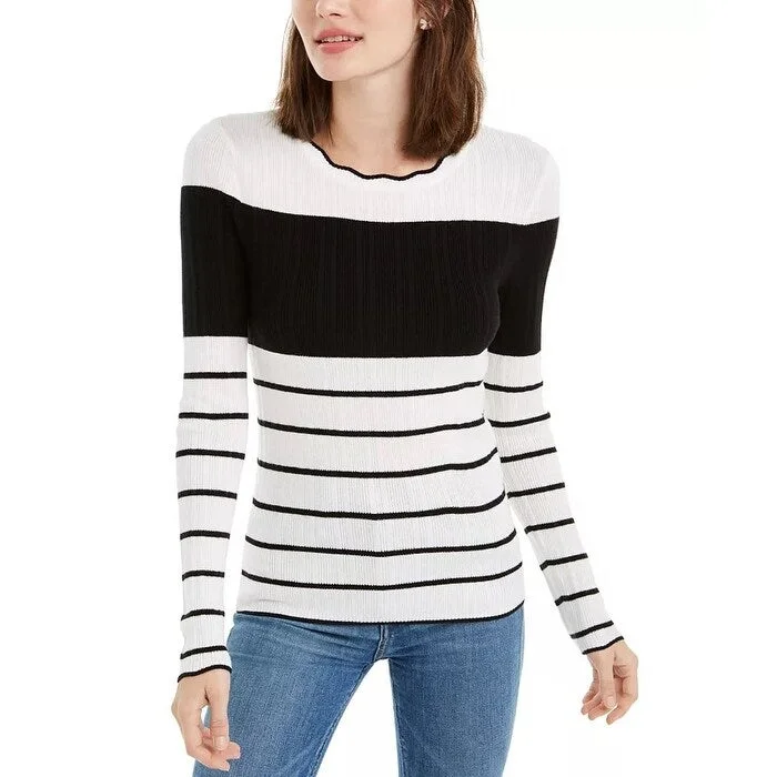 Maison Jules Women's Striped Colorblocked Sweater White Size MediumCasual Knit Tops