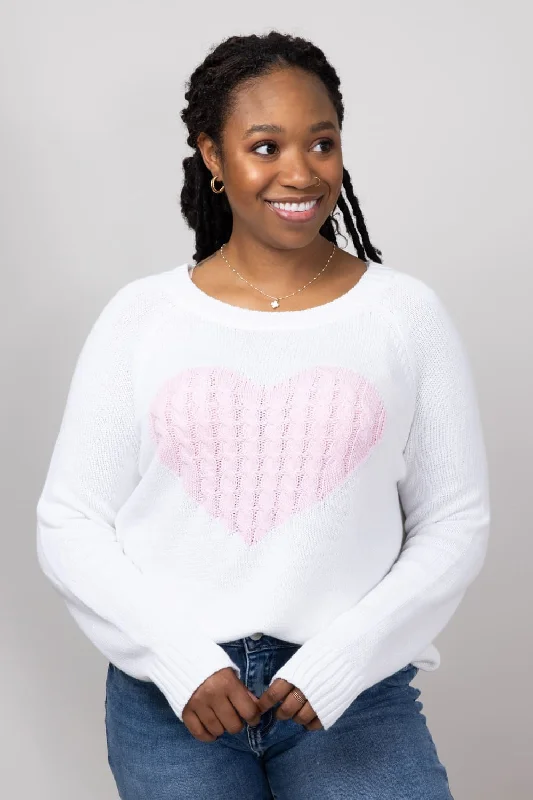 Miracle Textured Heart Sweater for Women in Ivory Pink | M9147-IVORYPINKThermal Knit Tops