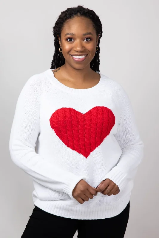 Miracle Textured Heart Sweater for Women in Ivory Red | M9147-IVORYREDSummer Knit Tops