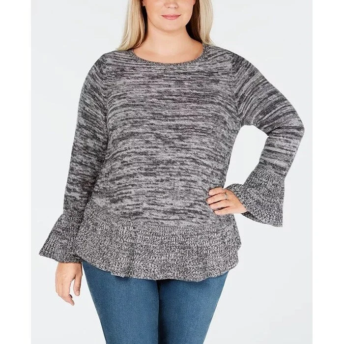 Style & Co Women's Ruffled Sweater Grey Size 3XStreetwear Knit Tops