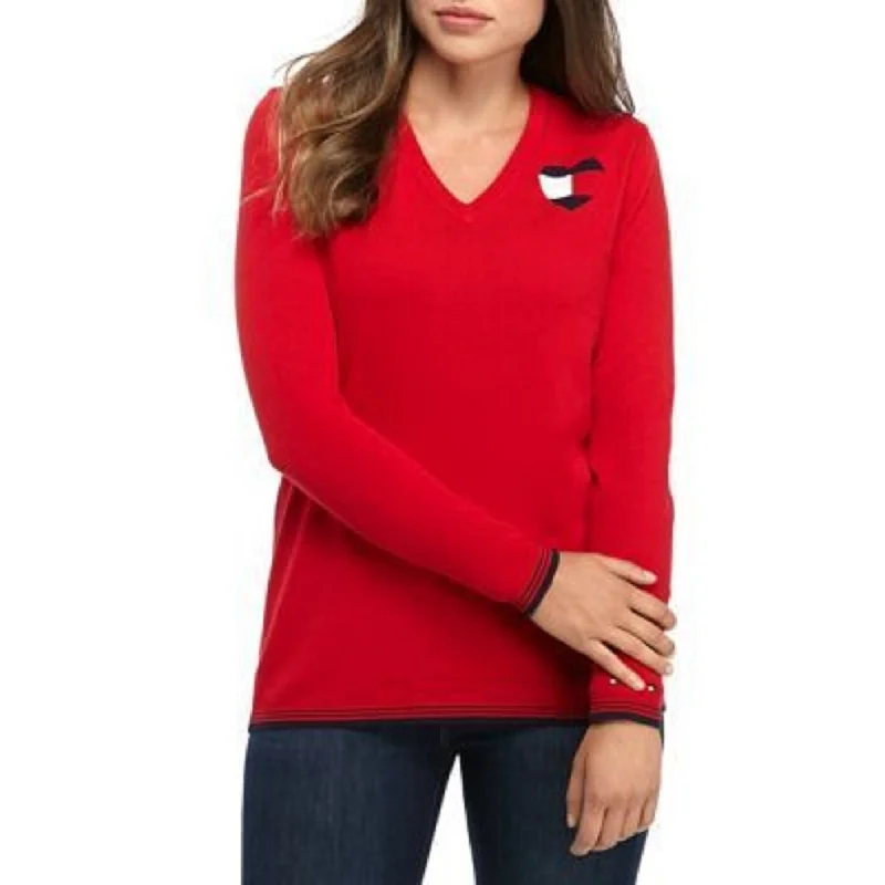 Tommy Hilfiger Women's Cotton Logo-Heart Sweater Red Size X-Small - XSSkateboard Knit Tops