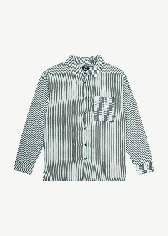 Asymmetrical ShirtsAFENDS Mens Intergalactic - Long Sleeve Shirt - Emerald Stripe