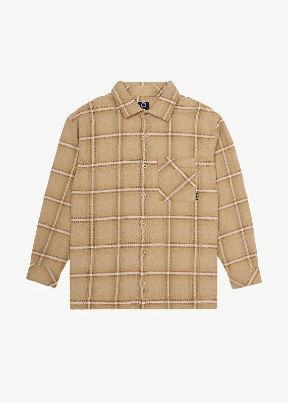 Sheer ShirtsAFENDS Mens Sandstorm - Flannel Long Sleeve Shirt - Camel Check