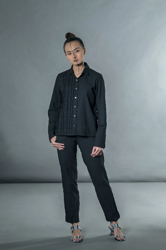 Limited Edition ShirtsBlack Shirt with Cross Pleats