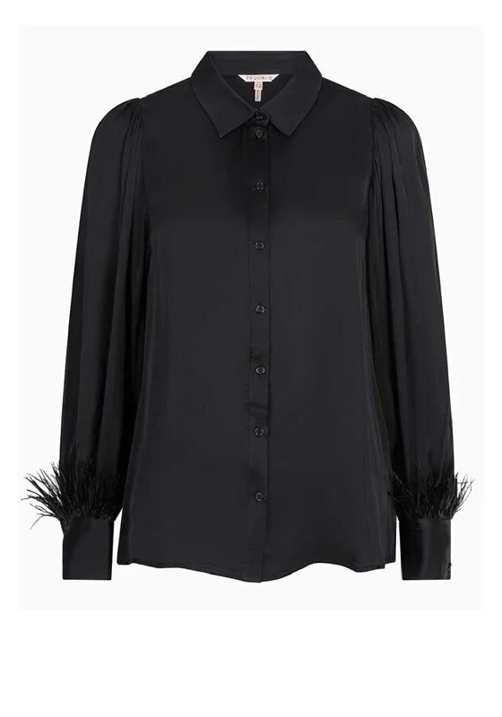 Hunting ShirtsEsqualo Feather Cuff Satin Shirt, Black