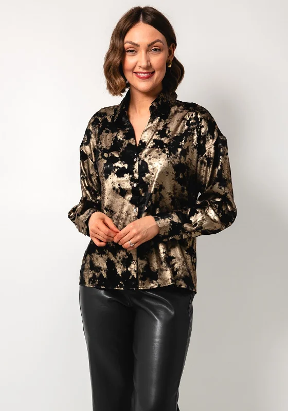 Camping ShirtsEsqualo Metallic Patterned Satin Shirt, Black