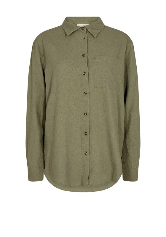 Branded ShirtsFreequent Lava Linen Shirt, Deep Lichen Green