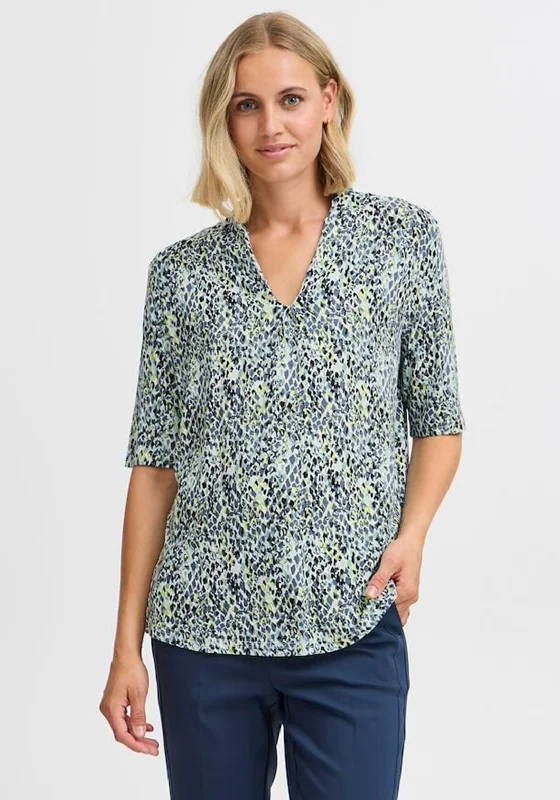 Button-Up ShirtsFransa Flora Abstract Print T Shirt, Blue Multi