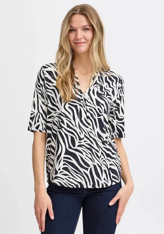 Artist ShirtsFransa Flora Zebra Print T Shirt, Black and White