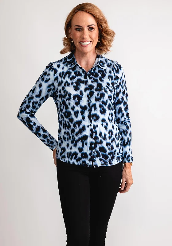 Zippered ShirtsGerry Weber Leopard Print Long Sleeve Shirt, Blue