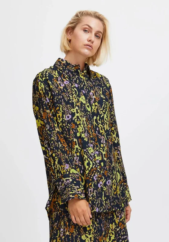 Ichi Long Sleeved Floral Shirt, Total Eclipse