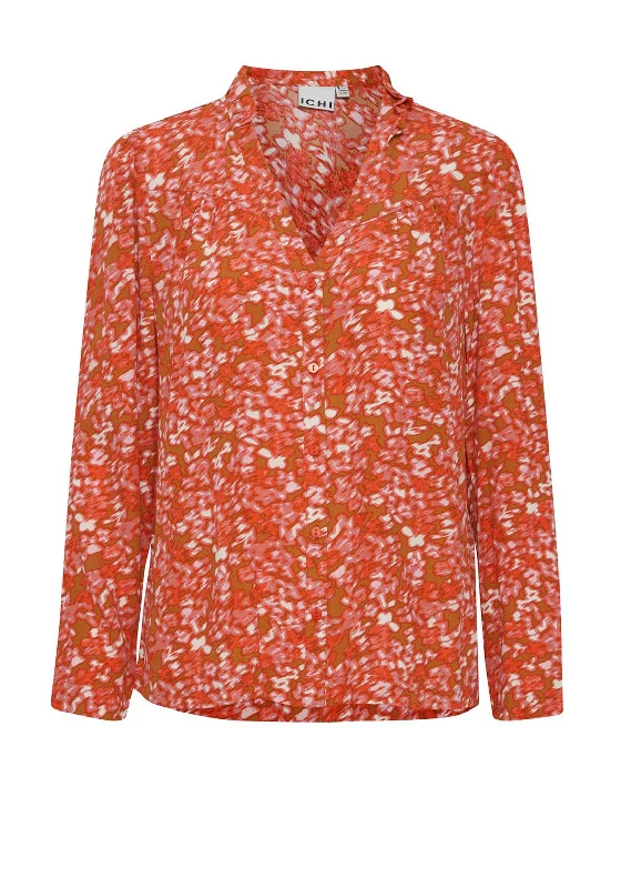 Cashmere ShirtsIchi Frill Collar Abstract Print Shirt, Orange