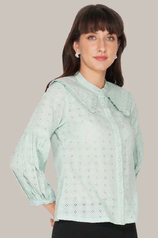 Button-Down ShirtsJerri Cotton Broderie Shirt in Pastel Green