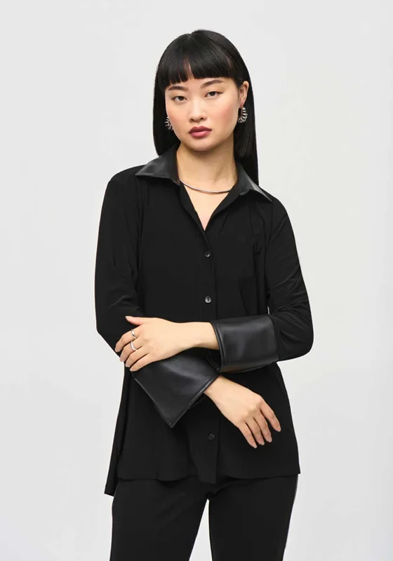 Hiking ShirtsJoseph Ribkoff Faux Leather Trim Shirt, Black