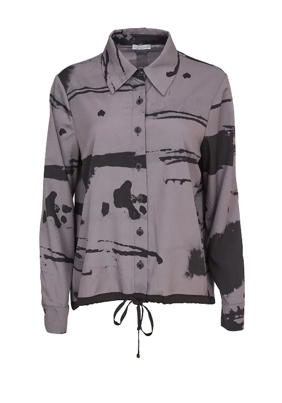 Longline ShirtsNaya Printed Drawstring Hem Shirt, Grey & Black