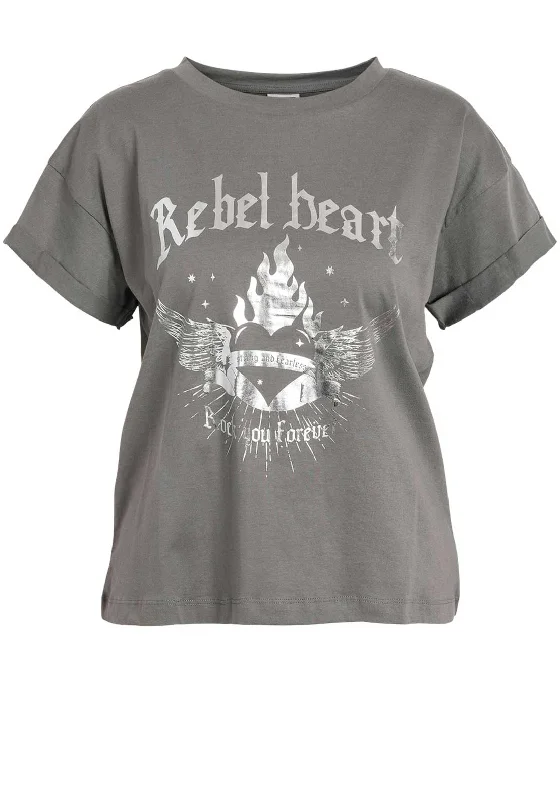 Outdoor ShirtsNoisy May Gaby Rock Heart T Shirt, Grey