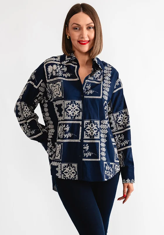 Zippered ShirtsObject Dicte Embroidered Shirt, Navy