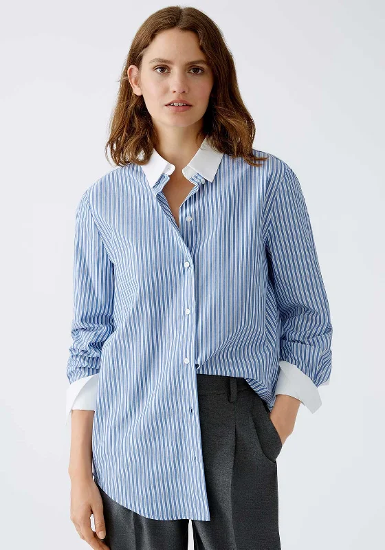 Asymmetrical ShirtsOui Striped Long Sleeve Shirt, Blue and White