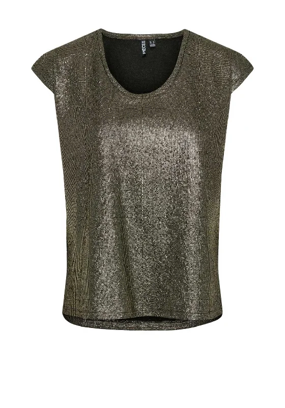 Luxury ShirtsPieces Nilana Metallic T Shirt, Gold