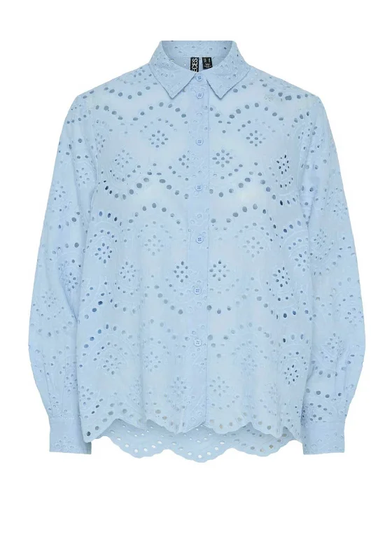 Glitter ShirtsPieces Vilde Broderie Anglaise Shirt, Cashmere Blue