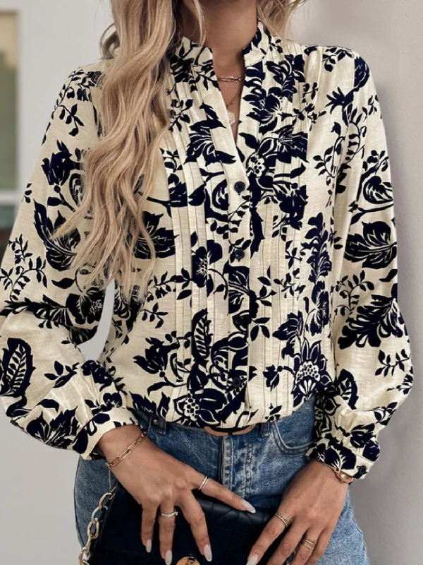 Wool ShirtsPerfee Printed Notched Long Sleeve Shirt