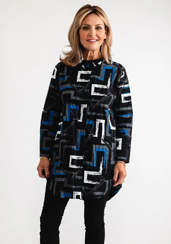 Striped ShirtsEver Sassy Geometric Print Longline Shirt, Black