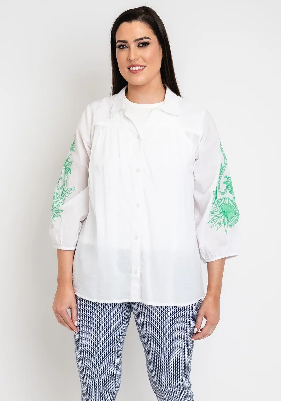 Retro ShirtsSimple Wish Curve Alora Embroidered Sleeve Shirt, White