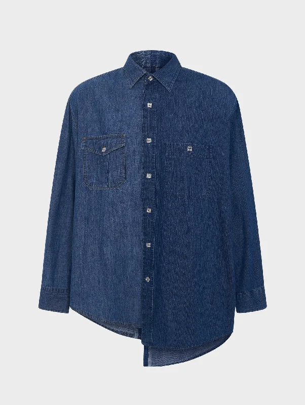 Luxury ShirtsSwarovski Classic Denim Shirt Dark Blue