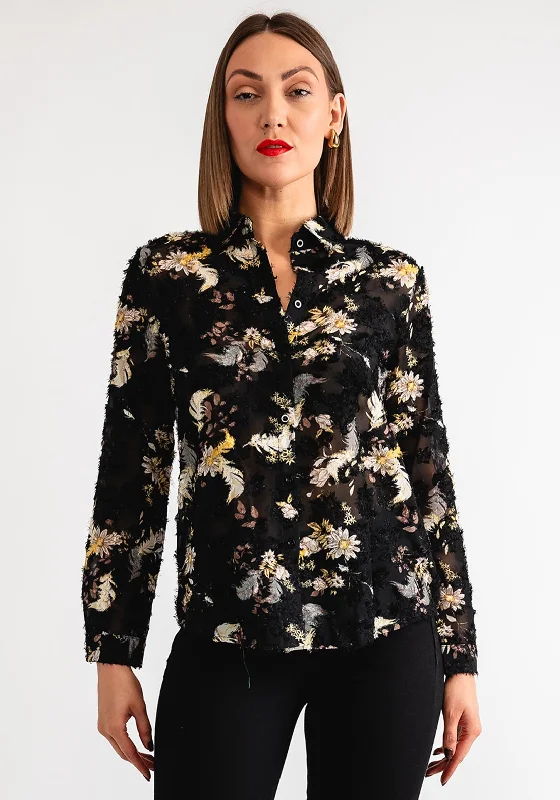 Casual ShirtsSerafina Collection Floral Embroidered Shirt, Black