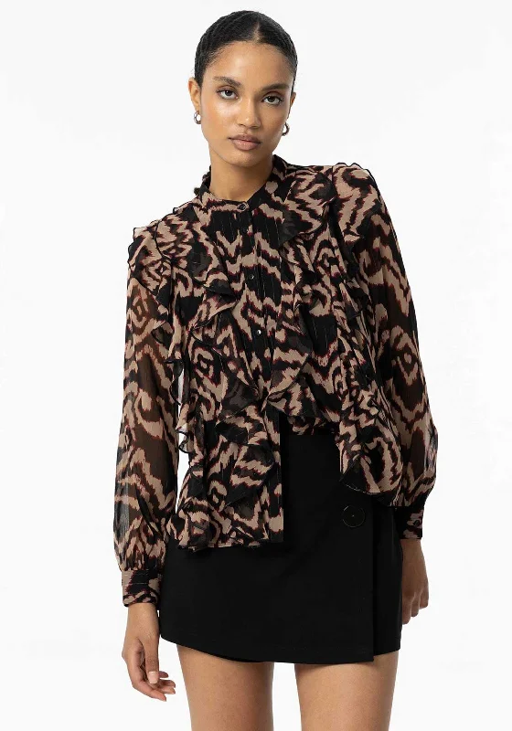 Silk ShirtsTiffosi Quimbe Printed Ruffled Chiffon Shirt, Black