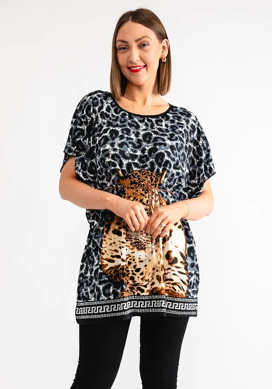 Tunic ShirtsSerafina Collection Leopard Print Embellished T Shirt, Grey