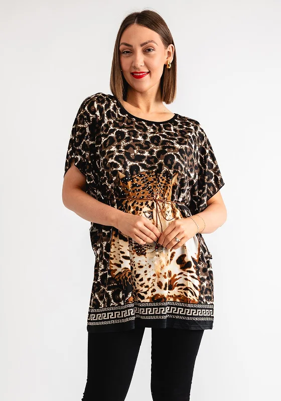 Longline ShirtsSerafina Collection Leopard Print Embellished T Shirt, Dark Brown