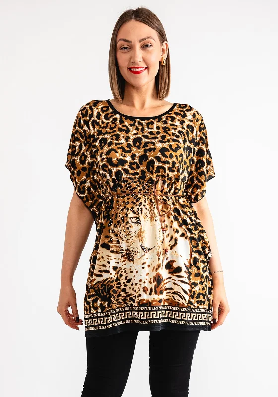 Peplum ShirtsSerafina Collection Leopard Print Embellished T Shirt, Brown