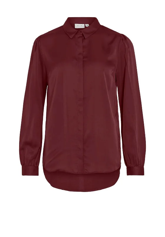 Cotton ShirtsVila Ellette Satin Shirt, Cabernet