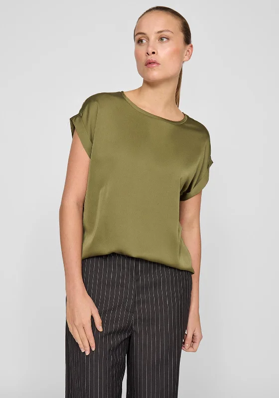 Velvet ShirtsVila Ellette Satin Front T Shirt, Green