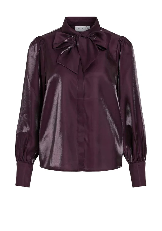 Layered ShirtsVila Klarina Pussy Bow Sheen Shirt, Plum Perfect