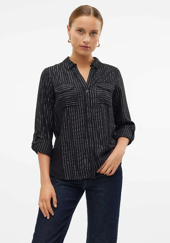 Punk ShirtsVero Moda Bumpy Glitter Striped Shirt, Black