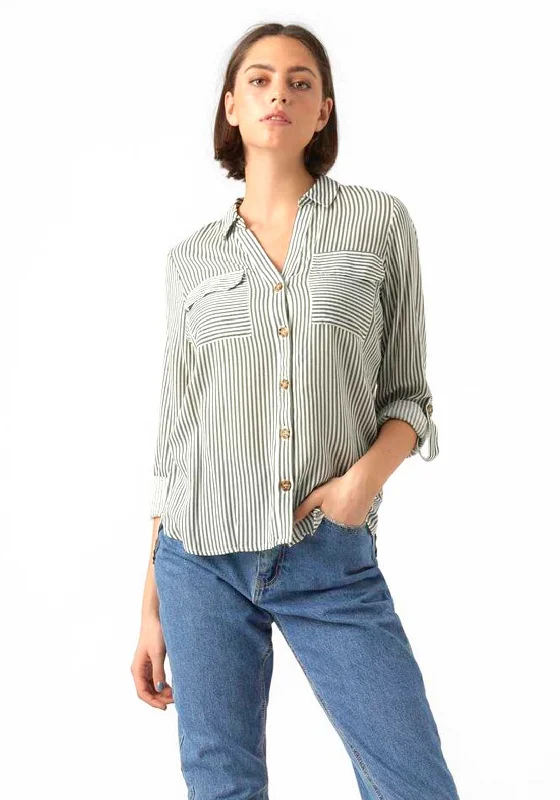 Flannel ShirtsVero Moda Bumpy Striped Shirt, Laurel Wreath & Snow White