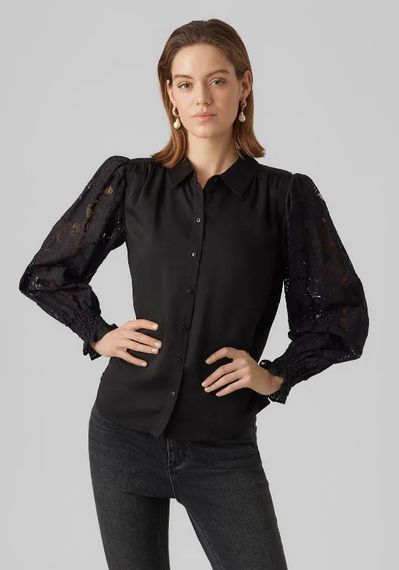 Chambray ShirtsVero Moda Cabena Lace Sleeve Shirt, Black