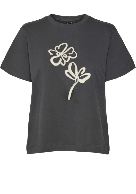 UV-Protection ShirtsVero Moda Caya Flower Embroidered T Shirt, Grey