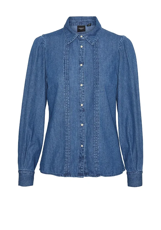 Printed ShirtsVero Moda Eudora Frill Denim Shirt, Medium Blue Denim