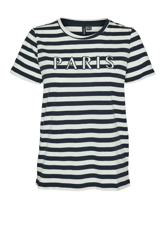 Hip-Hop ShirtsVero Moda Fira Francis Paris Striped T Shirt, Navy