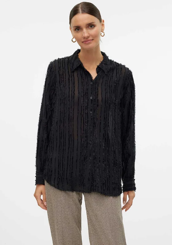 Polyester ShirtsVero Moda Hariet Fringe Stripe Shirt, Black