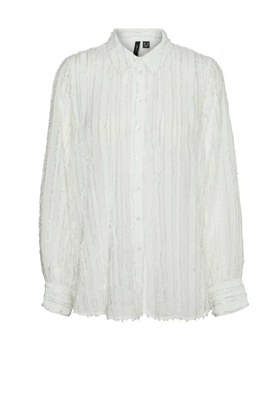 Cashmere ShirtsVero Moda Hariet Fringe Stripe Shirt, White