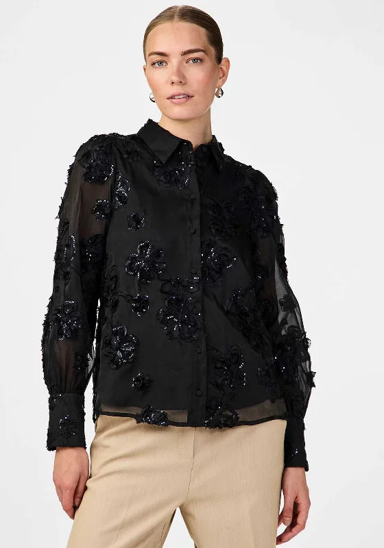 Athletic ShirtsY.A.S. Frima Floral Sequin Embellished Shirt, Black