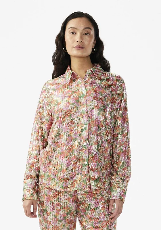 Chambray ShirtsY.A.S Kaia Sequin Floral Shirt, Sandshell