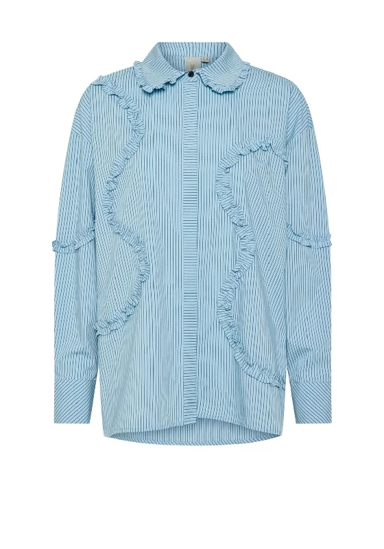 Recycled Fabric ShirtsY.A.S Yera Stripe & Ruffle Shirt, Clear Sky