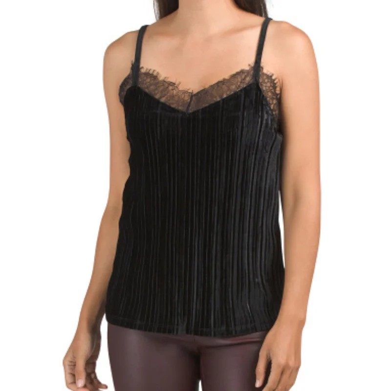 CamisoleNinjaANDREA JOVINE Women's Textured Velvet Lace Trim Camisole Top