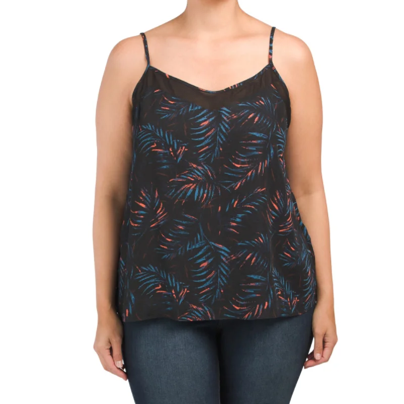 CamisoleSteelCARMEN MARC VALVO Women's Plus Tropical Print Adjustable Straps Cami Tank Top